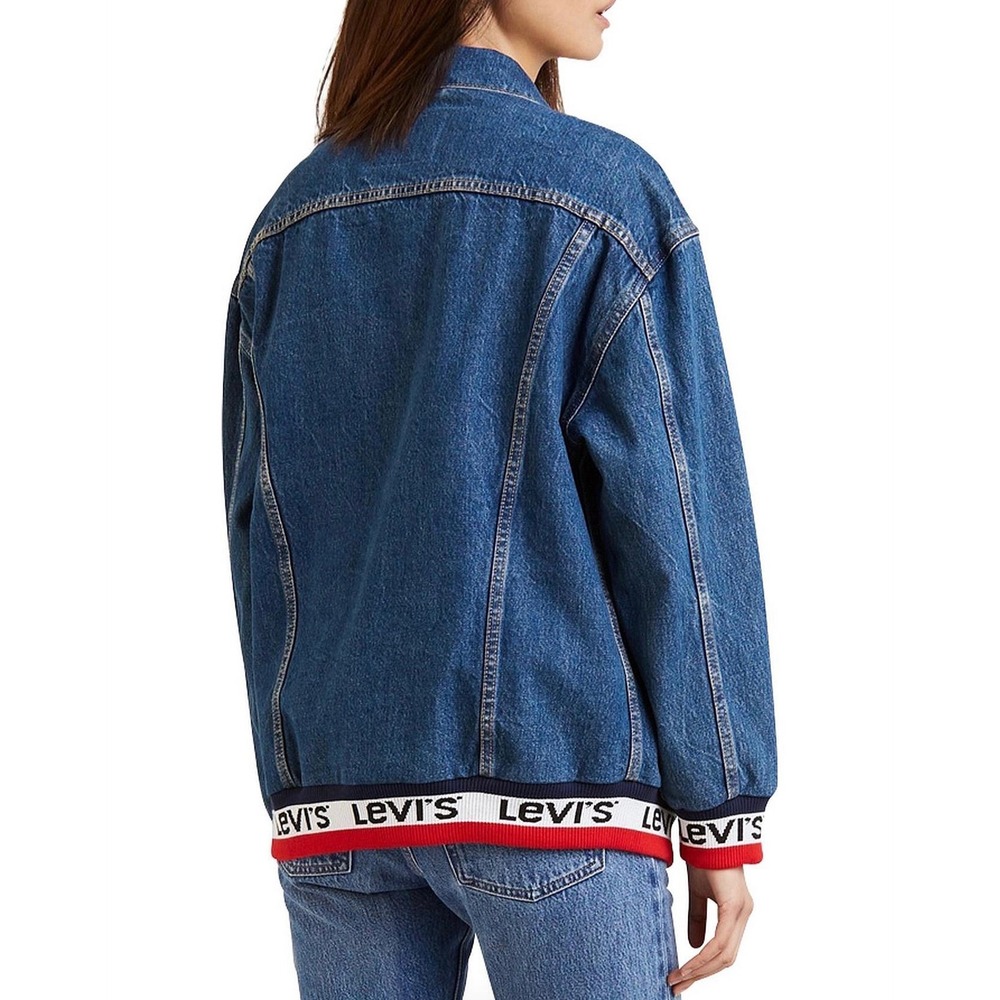 Levi's Premium Women's Medium Baggy Sport Tape Trucker Jacket Oversized Denim - Picture 2 of 9